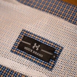 Camisa Manga Curta Azul Claro e Marrom Microxadrez