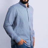 Camisa Manga Longa Azul Claro e Marrom Microxadrez