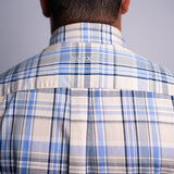 Camisa Manga Curta Xadrez Azul Céu e Cinza
