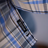Camisa Manga Curta Xadrez Azul Céu e Cinza