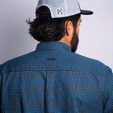 Camisa Manga Curta Azul Petróleo Microxadrez