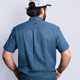 Camisa Manga Curta Azul Petróleo Microxadrez