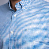 Camisa Manga Longa Azul Celeste Microxadrez