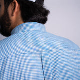 Camisa Manga Longa Azul Celeste Microxadrez