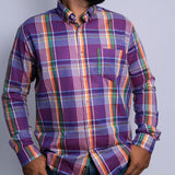 Camisa Manga Longa Roxo Multicolor Xadrez