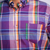 Camisa Manga Longa Roxo Multicolor Xadrez