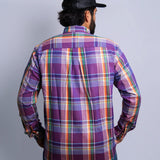Camisa Manga Longa Roxo Multicolor Xadrez