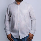 Camisa Manga Longa Microxadrez Azul e Off-White