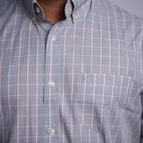 Camisa Manga Longa Microxadrez Azul e Off-White