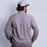 Camisa Manga Longa Marrom Café Microxadrez